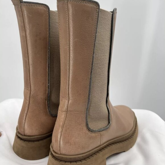 Brunello Cucinelli Leather Chelsea Mid Calf Round Toe Platform Boots Size 38.5 - Picture 8 of 14